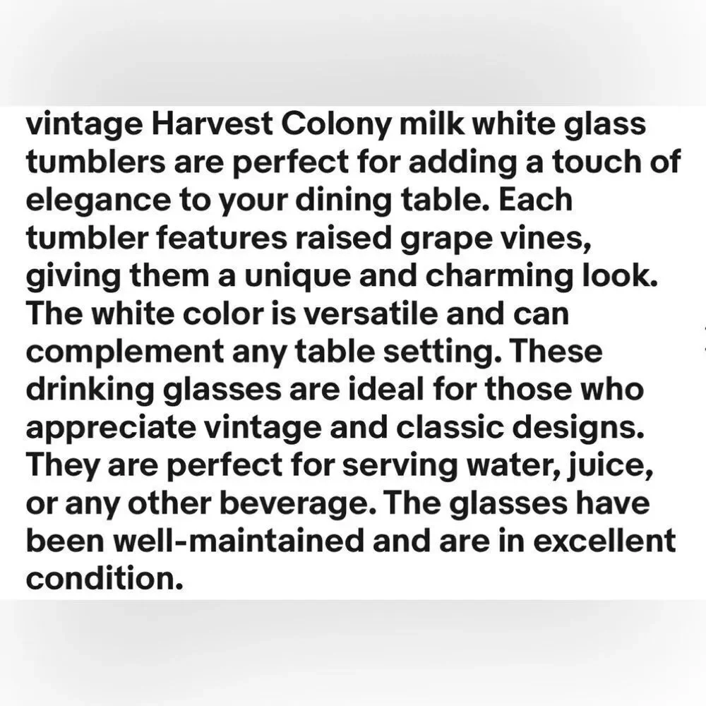 Indiana White Milk Glass Drinking 16 Ounces Glasses Tumblers Raised Grape Leaves